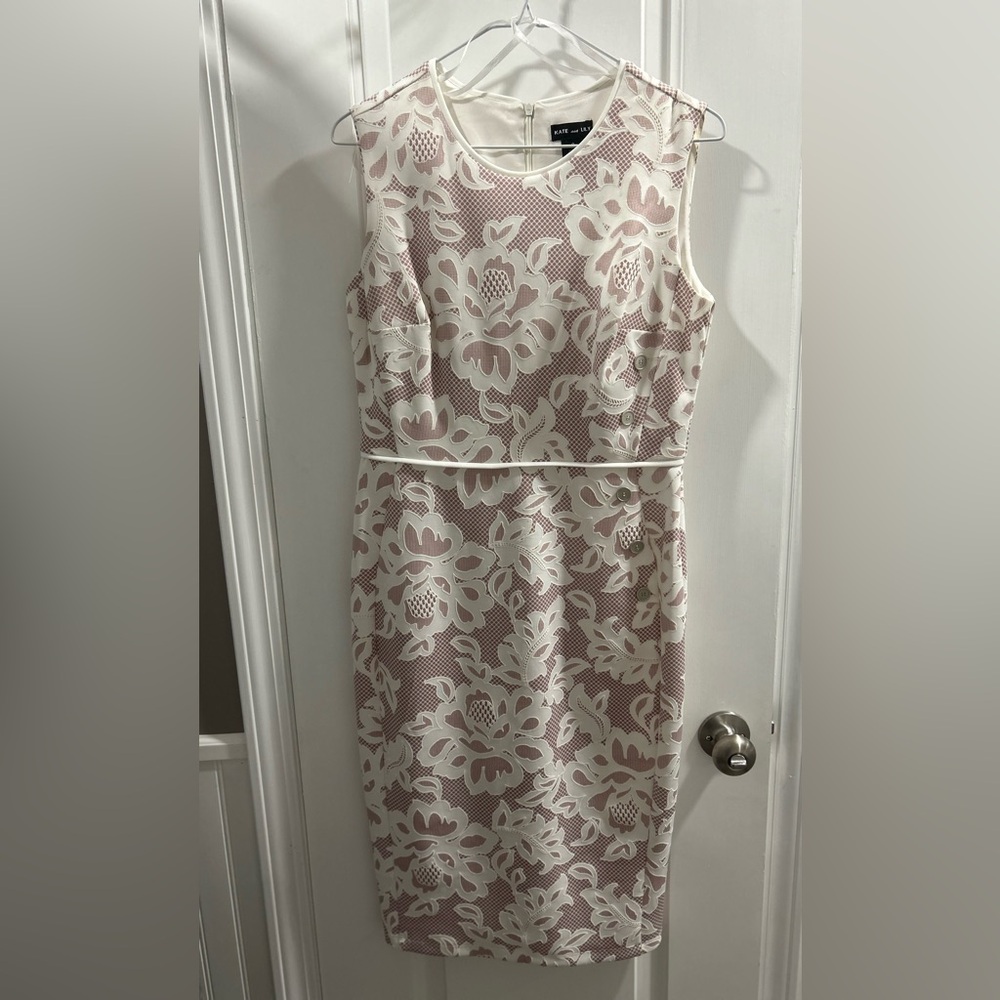 Women's Cream and Dusty Pink Floral Sheath Dress
